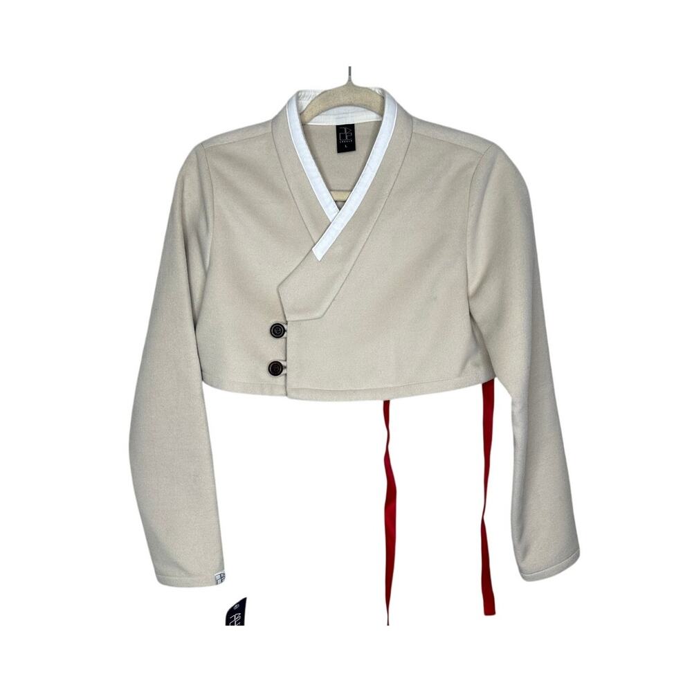 Leesle Modern Hanbok Cropped Jeogori Jacket Womens L Cream White Korean Wrap Top